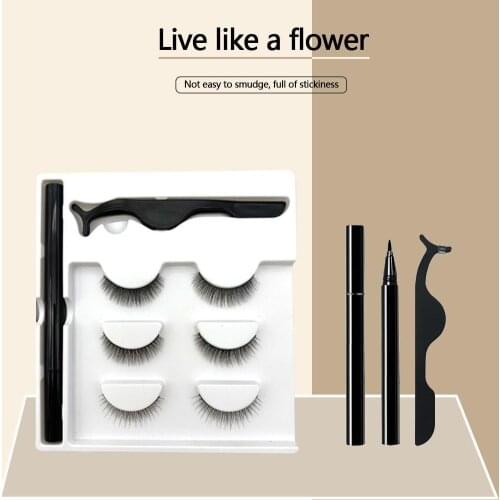 3 Pairs/Set Magnetic Eyelashes False Lashes Lengthen Waterproof Natural Liquid Eyeliner With Tweezer Makeup Set