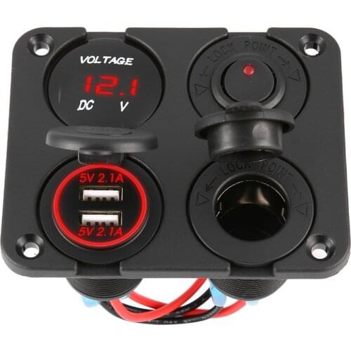 4 in 1 Dual USB Ports Car Charger+LED Voltmeter+12-24V Power Socket+On-Off Switch Car Marine Boat LED Switch Panel