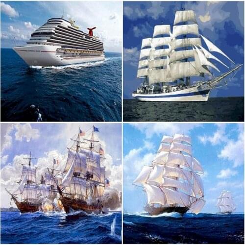 GATYZTORY 5D Diamond Embroidery Sailing Boat At Sea Kit Full Drill Square Diamond Painting Landscape Diamond Mosaic Home Decor