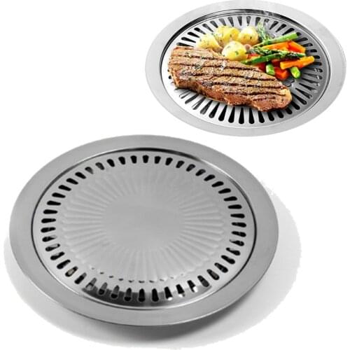 Non-Stick Korean Style Barbecue Pan Tray Griddle Household Kitchen Outdoor BBQ Cooking Tools Utensils Round Roasting Pan