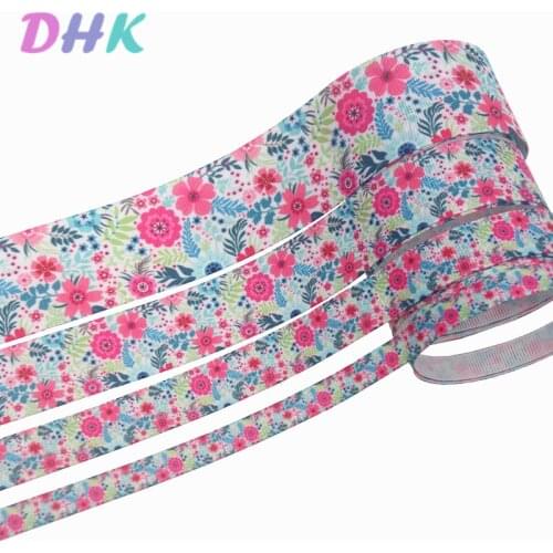 DHK 4 sizes options 5yards flowers Printed Grosgrain Ribbon Accessory Hairbow Headwear Decoration DIY Wholesale E1856