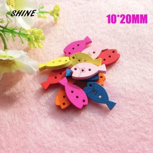 SHINE Wooden Sewing Buttons Scrapbooking Fish Colorful Mixed Two Holes 20 x 10mm 20 PCs Costura Botones Decorate bottoni botoes