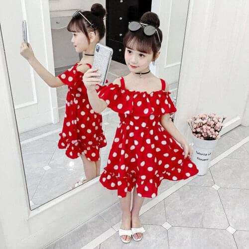 2020 Children Girls Red Dot Ruffles Summer Dress Kids Fashion Strap Vestidos Casual Princess Dresses Children Clothes