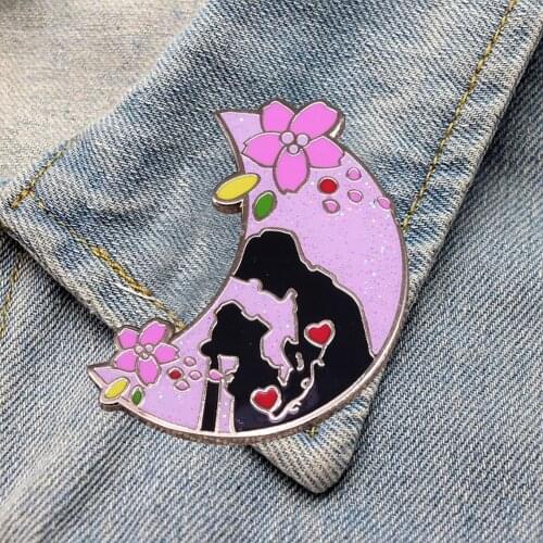 DZ705 Moon Anime Figures Metal Enamel Pins Badge Brooch Backpack Bag Collar Lapel Decoration Jewelry