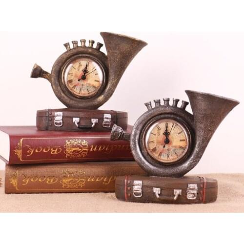 European Retro Creative Telephone Clocks And Watches Living Room Bar Cafe Resin Trumpet Decorative Clock Ornaments