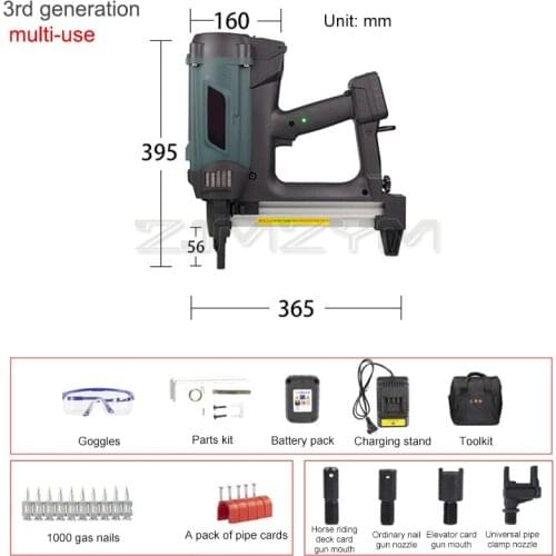 MD-060 Gas Nail Gun Cement Nailing Steel Nail Gun Pneumatic Nail Gun Install Door And Window Wire Slot Nailing Gun 7.4V 2000mah