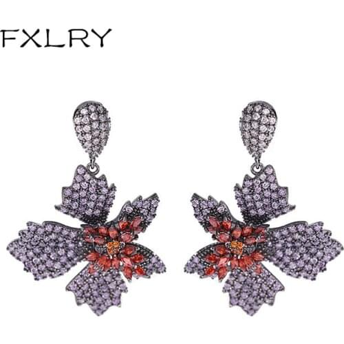 FXLRY Luxury New Fashion Inlaid Colorful Zircon Maple Leaf Earrings For Women Fashion Jewelry