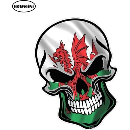 HotMeiNi 12cm X 8.3cm GOTHIC BIKER SKULL with Welsh Dragon Wales Cymru Flag Motif External Vinyl Decal Car Styling Car Sticker