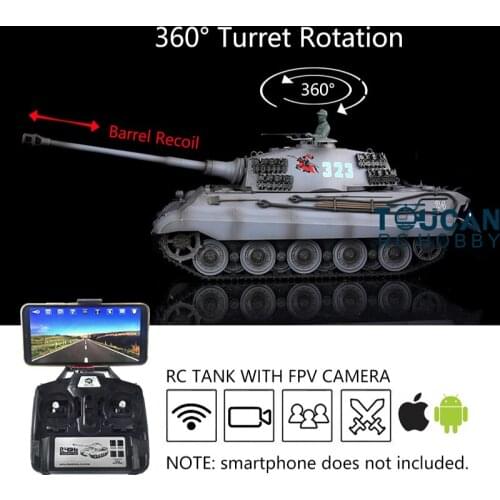 Toys Heng Long 1/16 7.0 Plastic FPV King Tiger RC Tank 3888A 360° Turret Barrel Recoil TH17536-SMT4