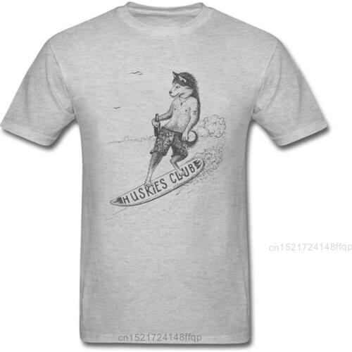 Huskies Club Cool 2018 Grey T Shirt Men Wave Surfer Dog Cartoon Comic Print T-shirt Funny Summer Casual Streetwear