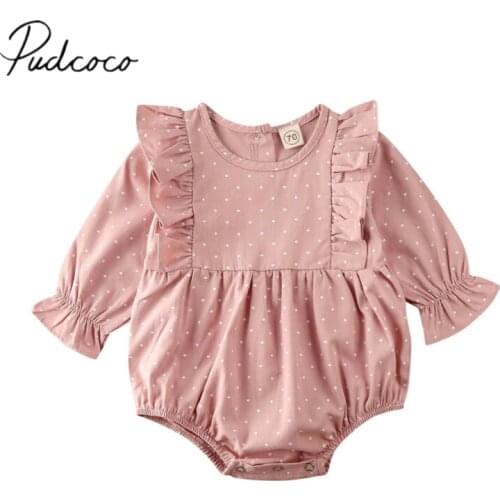 2020 Baby Spring Autumn Clothing Newborn Toddler Baby Girl Clothes Lace Long Sleeve Bodysuit Jumpsuit Infant Ruffled Dots Outfit
