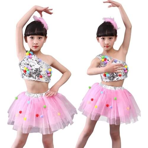 Children Day Dance Costume Girls Modern Sequins Hip-hop jazz dance Clothes kids Stage Performance 2pcs Sets team wear