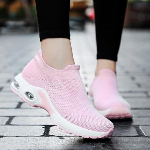 Large Size Summer Air Cushion Sports Sneakers Socks Women Running Shoes Lady Ladies Sport Shoes Sneakers Pink Knitting Gym D-866