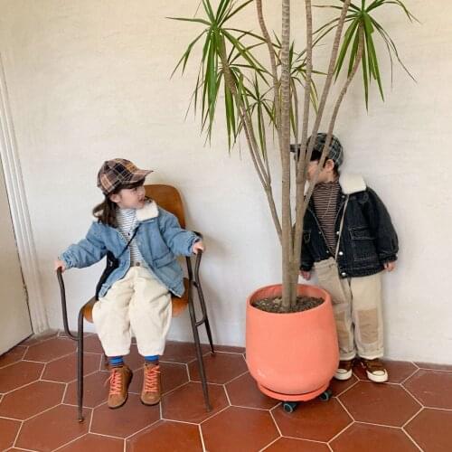 Kids' Overcoat 2020 Boys and Girls Thick Quilted Denim Jacket Children Warm Coat Fur Collar 05