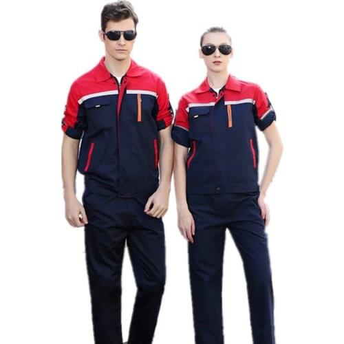 Summer Work Clothing Long Sleeve Thin Work Jacket Pants Uniform Safety Reflective Strip Workshop Mechanical Auto Repair Coverall