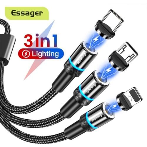 Essager 3 In 1 Magnetic Micro USB Cable For iPhone Samsung Xiaomi 3in1 Multi Magnet Charger Fast Charging USB Type C Cable Cord