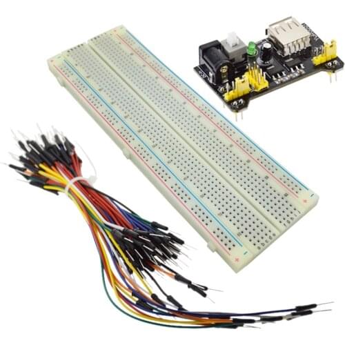 Suq3.3V/5V MB102 Breadboard power module+MB-102 830 points Solderless Prototype Bread board kit +65 Flexible jumper wires