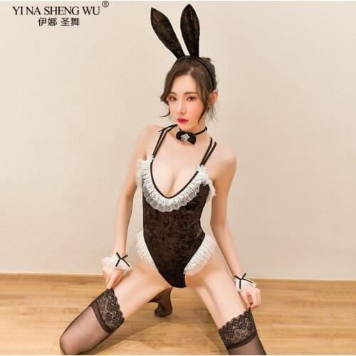 Cute Anime Bunny Girl Cosplay Costumes Halloween Women Rose Pink Velvet Sexy Jumpsuit Erotic Roleplay kawaii lingerie for Couple