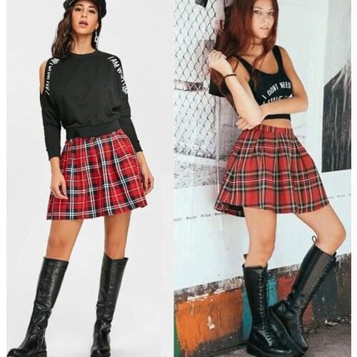 Fashion Mini Pleated Skirt Girl Preppy Style Plaid Short Skirt Cotton Skirt School Uniform Casual Clothes