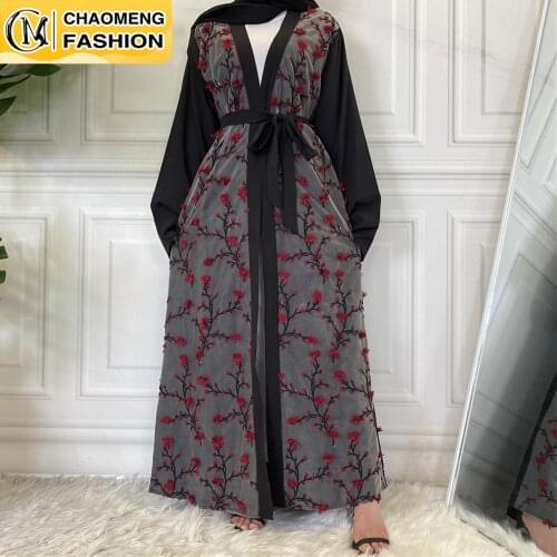 Middle East Fashion Floral Dubai Abaya Kimono Hijab Dress Muslim For Women Turkish Islamic Clothing Ramadan Kaftan Caftan Robe