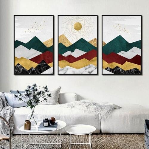 Modular Pictures Home Decoration Wall Art Canvas Nordic Golden Mountain Landscape Poster Decor Painting HD Printed Photo