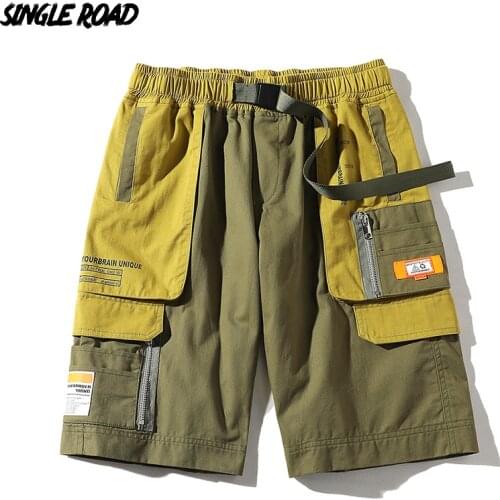 SingleRoad Mens Cargo Shorts Men 2020 Summer Side Pockets Patchwork Hip Hop Japanese Streetwear Harajuku Male Shorts For Men