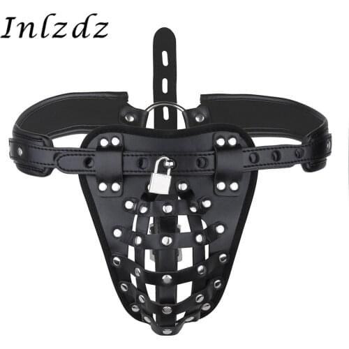 Mens Erotic Lingerie Underwear with Locks PU Leather Hot Panties Basket Jockstrap G-string Thong Underwear with a O-ring at back