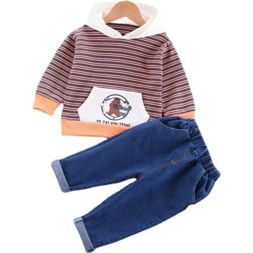 New Spring Toddler Casual Costume Autumn Baby Girls Clothes Children Boy Striped Hoodies Pants 2Pcs/Sets Kids Cartoon Sportswear