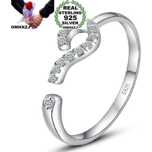 OMHXZJ Wholesale European Fashion Woman Man Party Wedding Gift Question Mark Open AAA Zircon S925 Sterling Silver Ring RR292