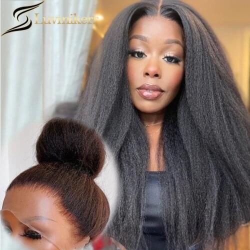 Bleached Knots Full Lace Human Hair Wigs Pre plucked Kinky Straight Glueless 360 Lace Frontal wig For Black Women Can Be Braid