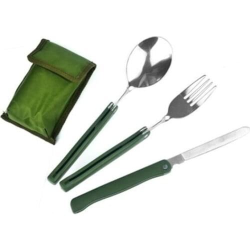 Portable Outdoor Camping Kitche Cutlery Folding Knife Fork Spoon Three Piece Set Dishware Picnic Hiking Convenient Tableware