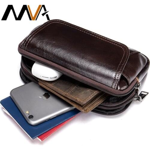 MVA Waist Bag Luxury Brand Pouch Belt Man Leather Fanny Genuine Man Casual Women Fanny Pack For Mobile Phone Cigarette Case 7539