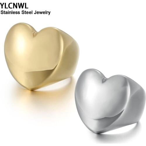 Romantic Stainless Steel Heart Shaped Wedding Rings For Women Ladies Gold Fashion Jewelry Birthday Gift