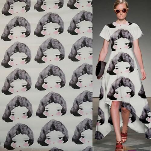Cartoon girl Head portrait pattern 100% pure silk organza satin fabric 14momme 55" width by yard,SOZ056