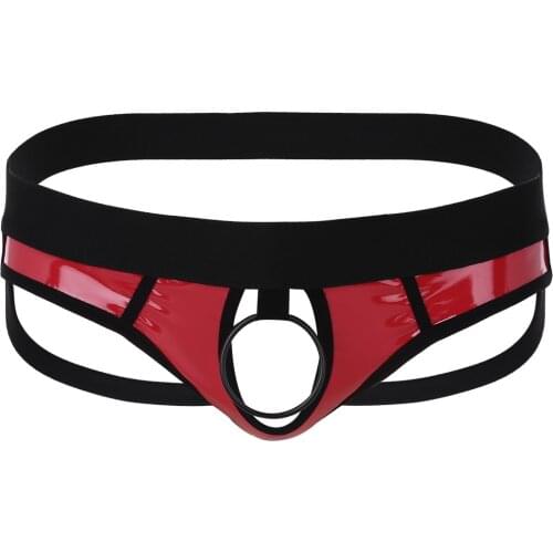 Sexy Mens bikini swimwear Faux Leather Jockstrap Thong swimsuit Open Back Hollow Out Low Rise G-string Gay Underwear swim briefs