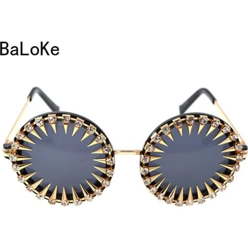 Baroque rhinestone crystal Sunglasses Women Vintage Round Sun Glasses for Ladies Retro Glass or Female oculos de sol femini