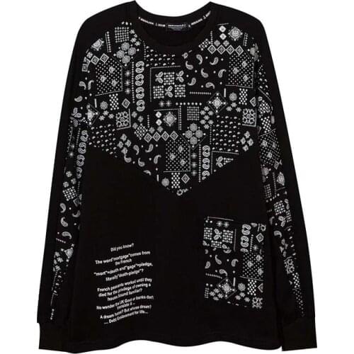 Fashion Floral Printed Cotton Sweatshirt Men Hip Hop Black Streetwear Pullover Tops For Male Long Sleeves