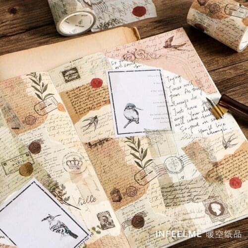 15/30/60 mm Wide Vintage English Letter Plants Poetry of Time Decorative Washi Tape Diy Scrapbooking School Office Supply