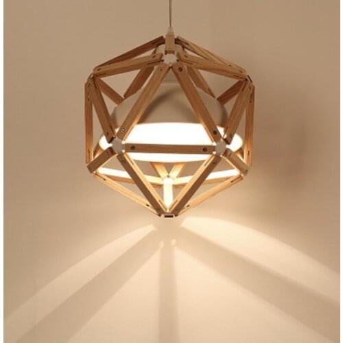 Vintage loft Japanese Style Diamond 35/45cm pendant light Oak Wood IRon Shade Retro lamp E27 110/220V Cord Hanging light fixture