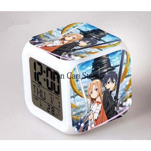 Japanese Anime SAO Sword Art Online Kirito Asuna seven Color Change Digital Alarm Clock Home decor