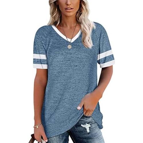 Summer Women Clothes Short Sleeve Striped T-Shirt Casual Fashion V-neck Loose Tops Streetwear Plus Size Tee Shirt Femme