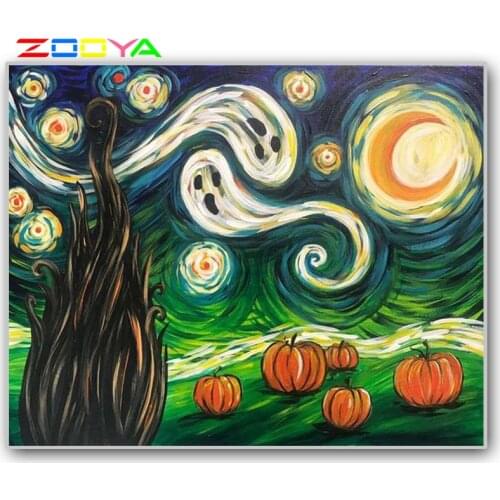 ZOOYA DIY 5D Halloween Diamond Painting Halloween Kits Full Square Diamond Embroidery Ghost Diamond Mosaic Pumpkin Home Decor