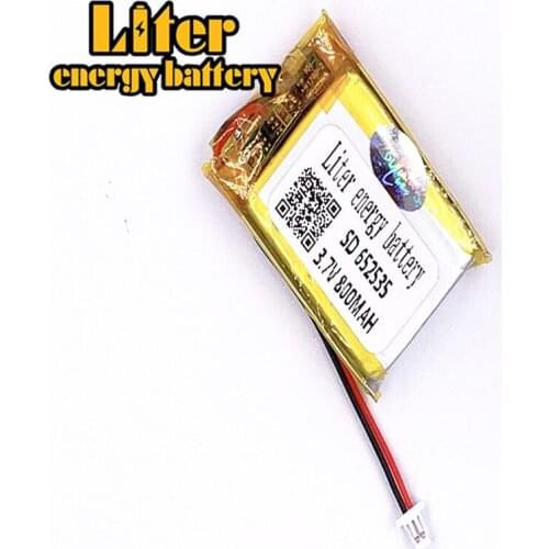 1.0MM 2pin connector 3.7 V 652535 800mah MP3 MP4 MP5 small toys e-books GPS PDA rechargeable Lithium Ion Polymer battery