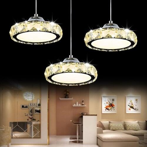 1 Head 3 Heads Dinning Room Lamp Crystal Light Minimalist Modern Restaurant Round LED Kitchen Bar Crystal Pendant Lamp