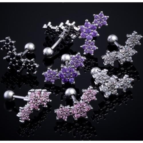 1pc Cublic Zirconia Ear Cartilage Earrings Women Surgical Steel Sexy Body Jewelry Barbell Earrings Piercing Oreja Helix Piercing