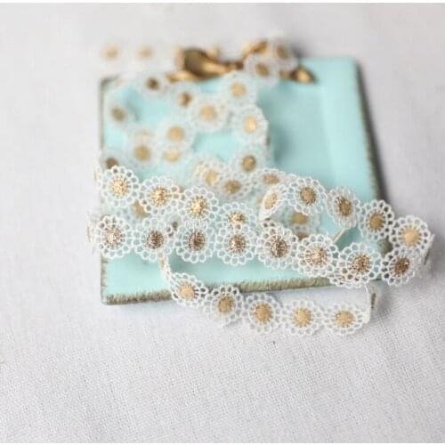 1 Yard Vintage Trim White with Gold Embroidered Webbing Exquisite Lace Sewing Net Yarn Ribbons Clothing Decorative Lace Trim