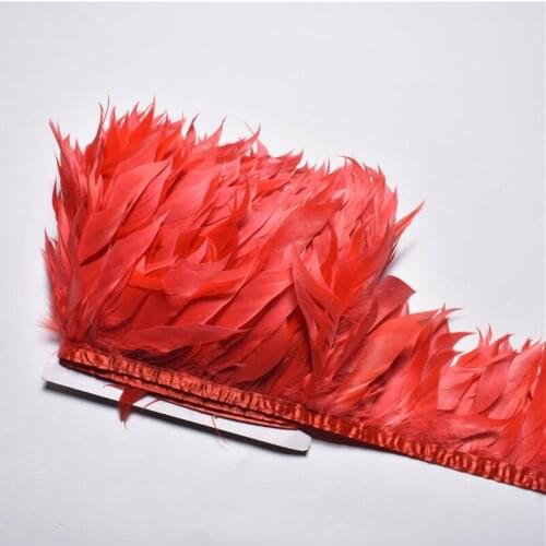 1yards Chicken/Pheasant feather trim 10-15cm needlework red feather diy feathers for crafts skirt slim wedding decoration plumas