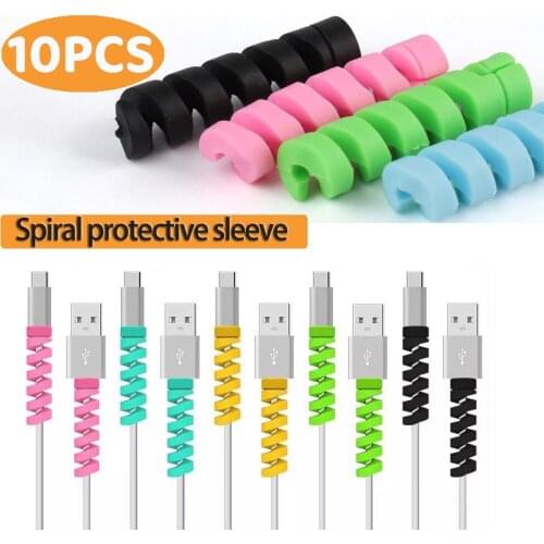 10PC Charger Cable Saver Protector Spiral Tube Wire Organizer Protective Cord Sleeve Charger Cable Silicone Data Lines Protector