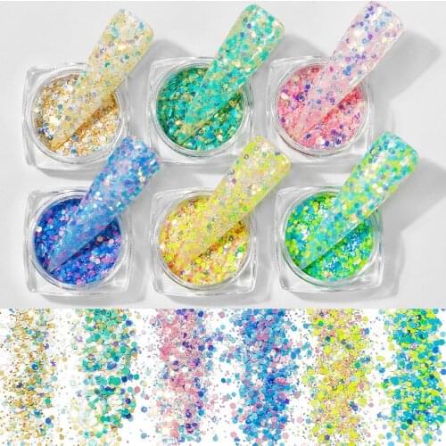 12 Boxes/Set 3D Mermaid Sequins Nail Glitter Sequins Mixed Laser Flakes Hexagon Spangles Paillette Manicure Nails Art Decoration
