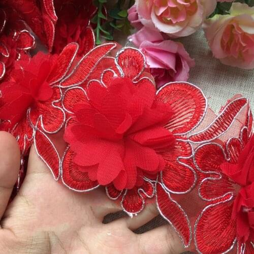 3Y/Lot red chiffon flower lace car bone lace high-end dress accessories